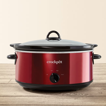 7-Quart Manual Slow Cooker, Red Stainless Steel