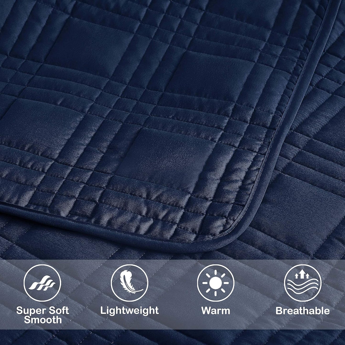 Kingston 3-Piece Navy Queen Size Quilt Set - Lightweight All Season Bed Coverlet Oversized Queen Bedspread 100" X 106"