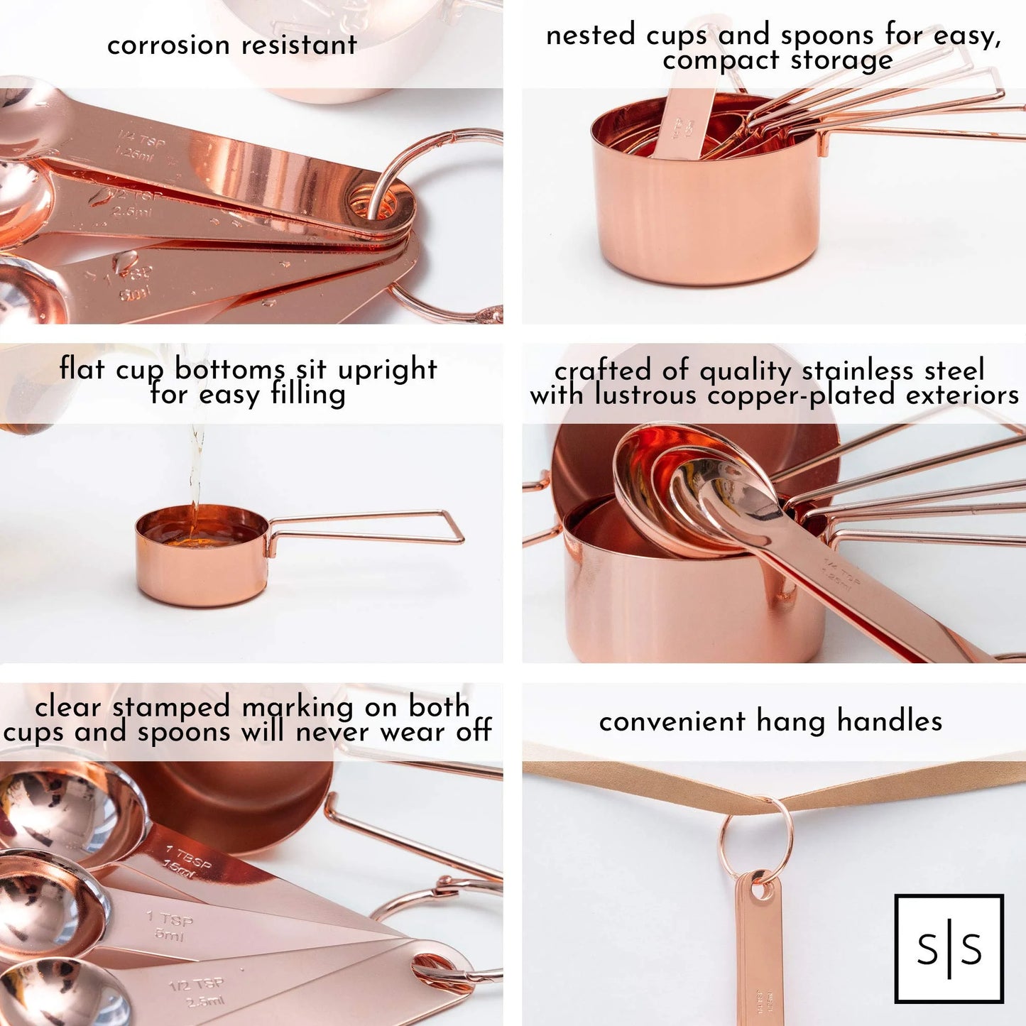 Copper Stainless Steel Measuring Cups and Spoons Set