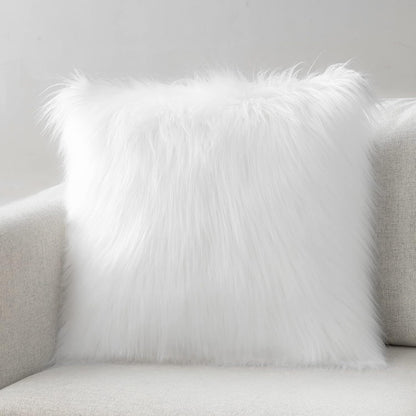 Faux Fur Solid Decorative Pillow Cover Fluffy Throw Pillow Mongolian Luxury Fuzzy Pillow Case Cushion Cover for Bedroom and Couch,True White 18 X 18 Inches