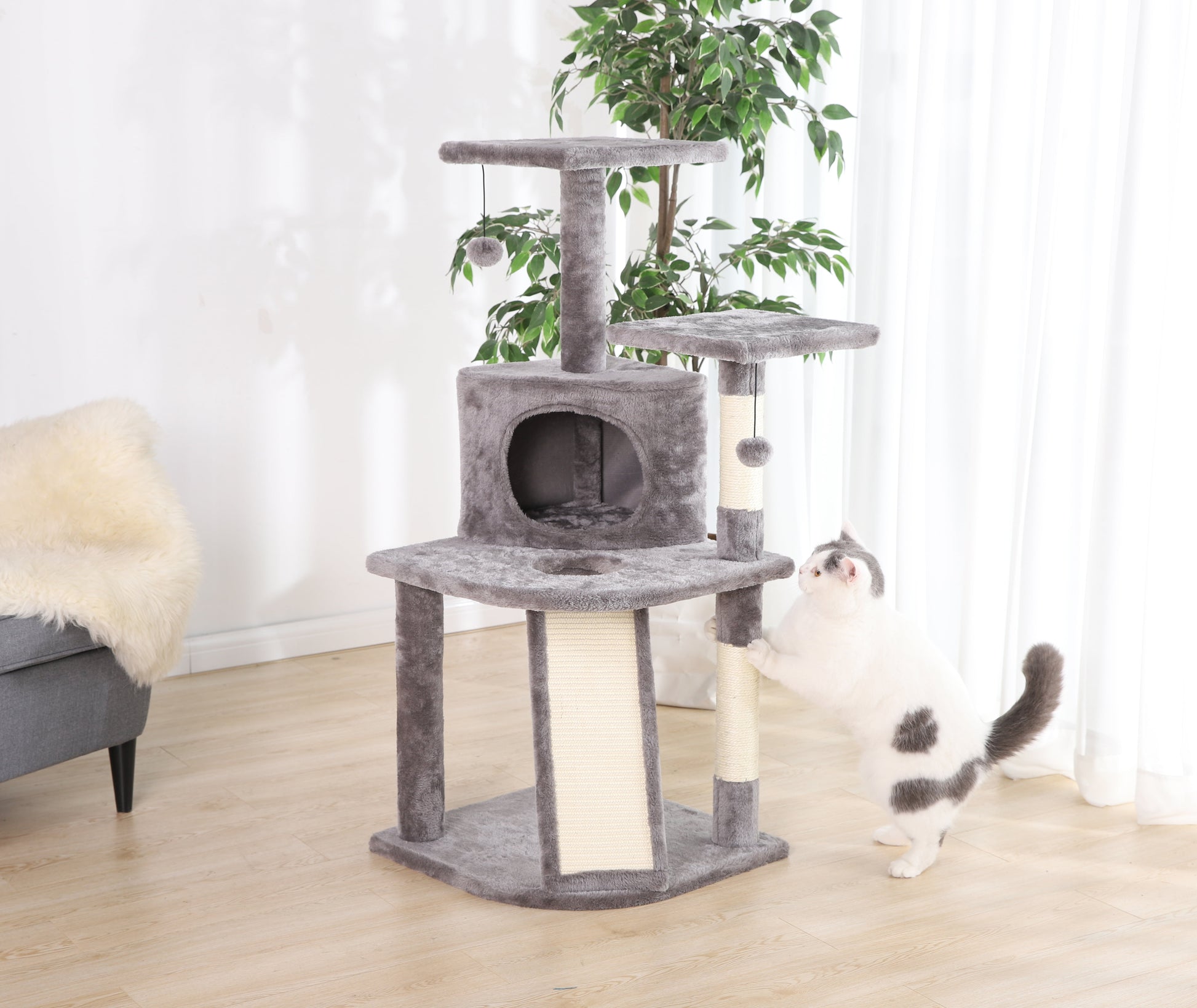 5- Level Multi-Functional Cat Tree & Condo, Gray, 45"