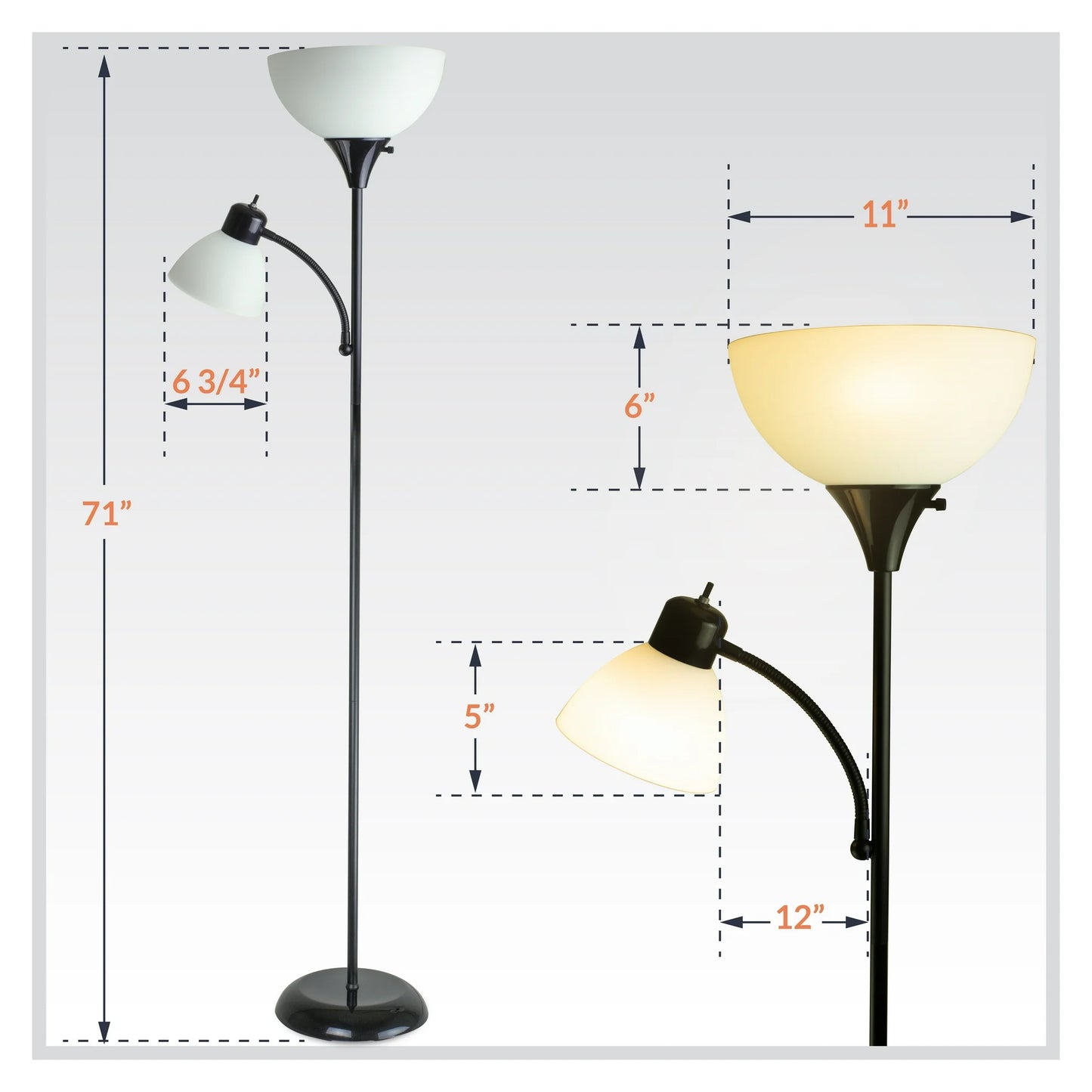 William 71-Inch Torchiere Floor Lamp – Elegant Black Design for Enhanced Home Lighting