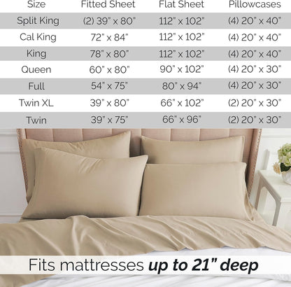 6-Piece Microfiber Bed Sheets Queen Size Set, 21-Inch Extra Deep Pocket Fitted Sheet Queen, Oversized Flat Sheet, Taupe Pillow Cases Set of 4, Taupe Sheets