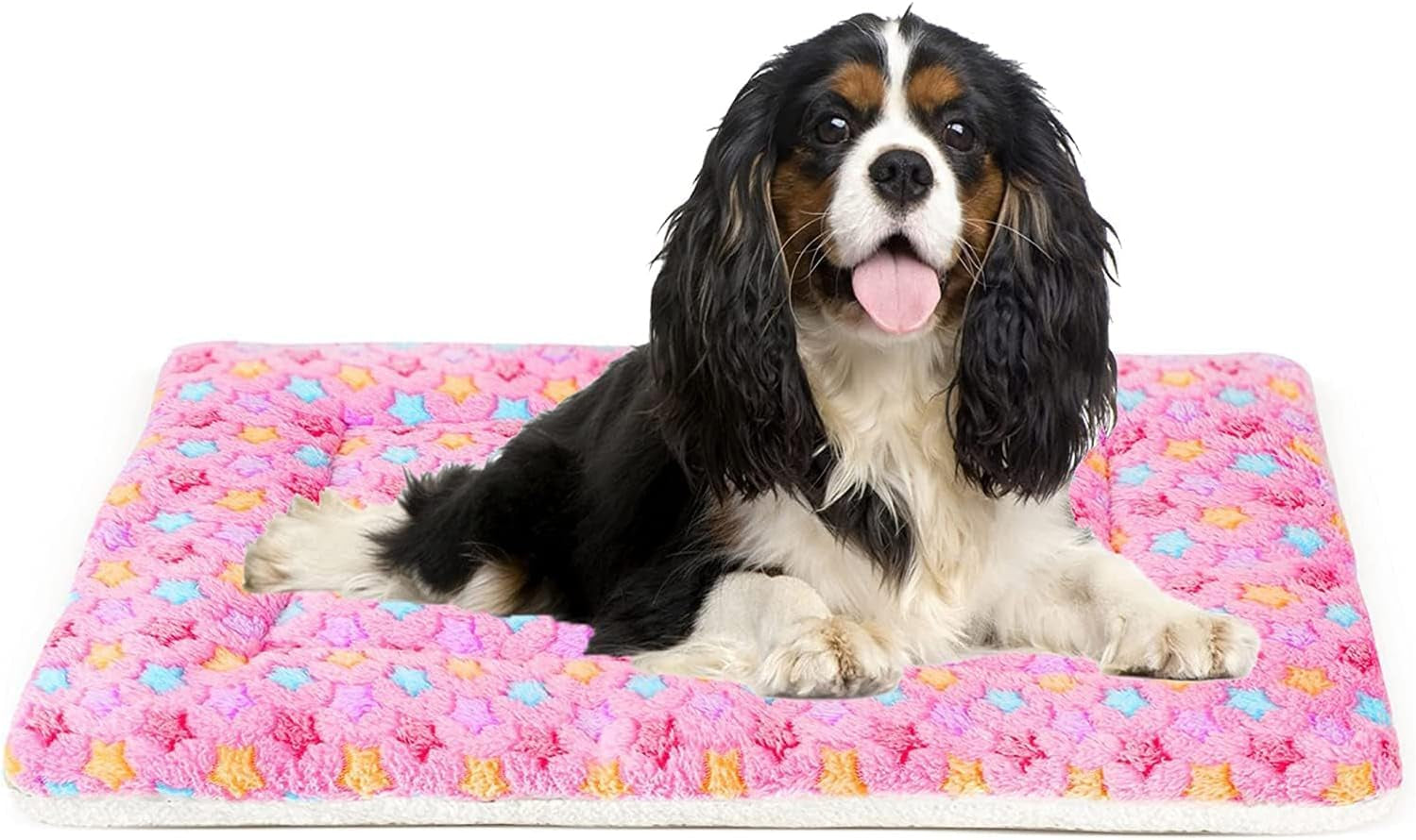 Dog Bed Crate Pad Ultra Soft Pet Bed with Cute Star Print Washable Crate Mat for Large Medium Small Dogs Reversible Fleece Dog Crate Kennel Mat Cat Bed Liner 29 X 21 Inch Pink