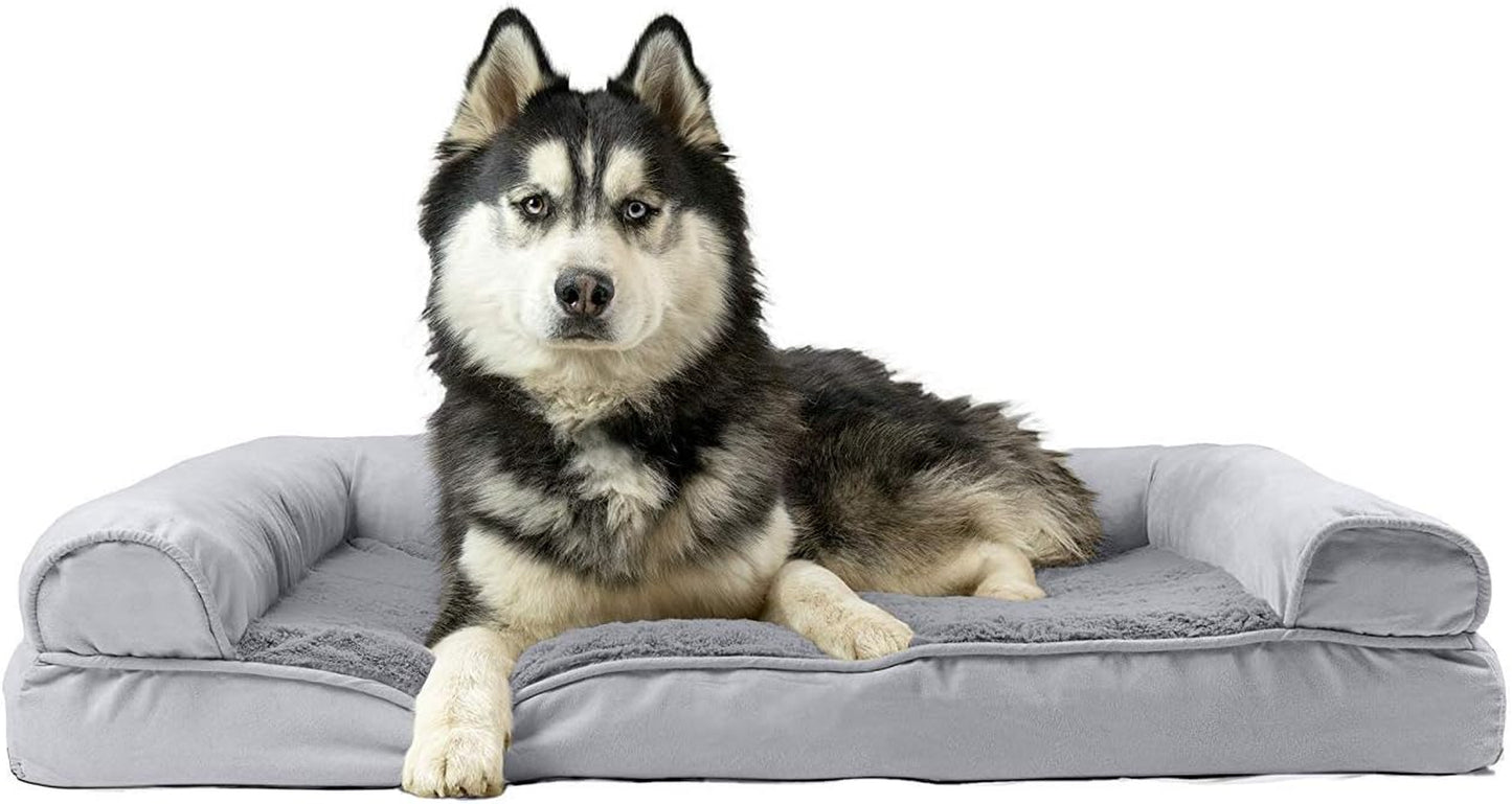 Cooling Gel Dog Bed for Large Dogs W/ Removable Bolsters & Washable Cover, for Dogs up to 95 Lbs - Plush & Suede Sofa - Gray, Jumbo/Xl