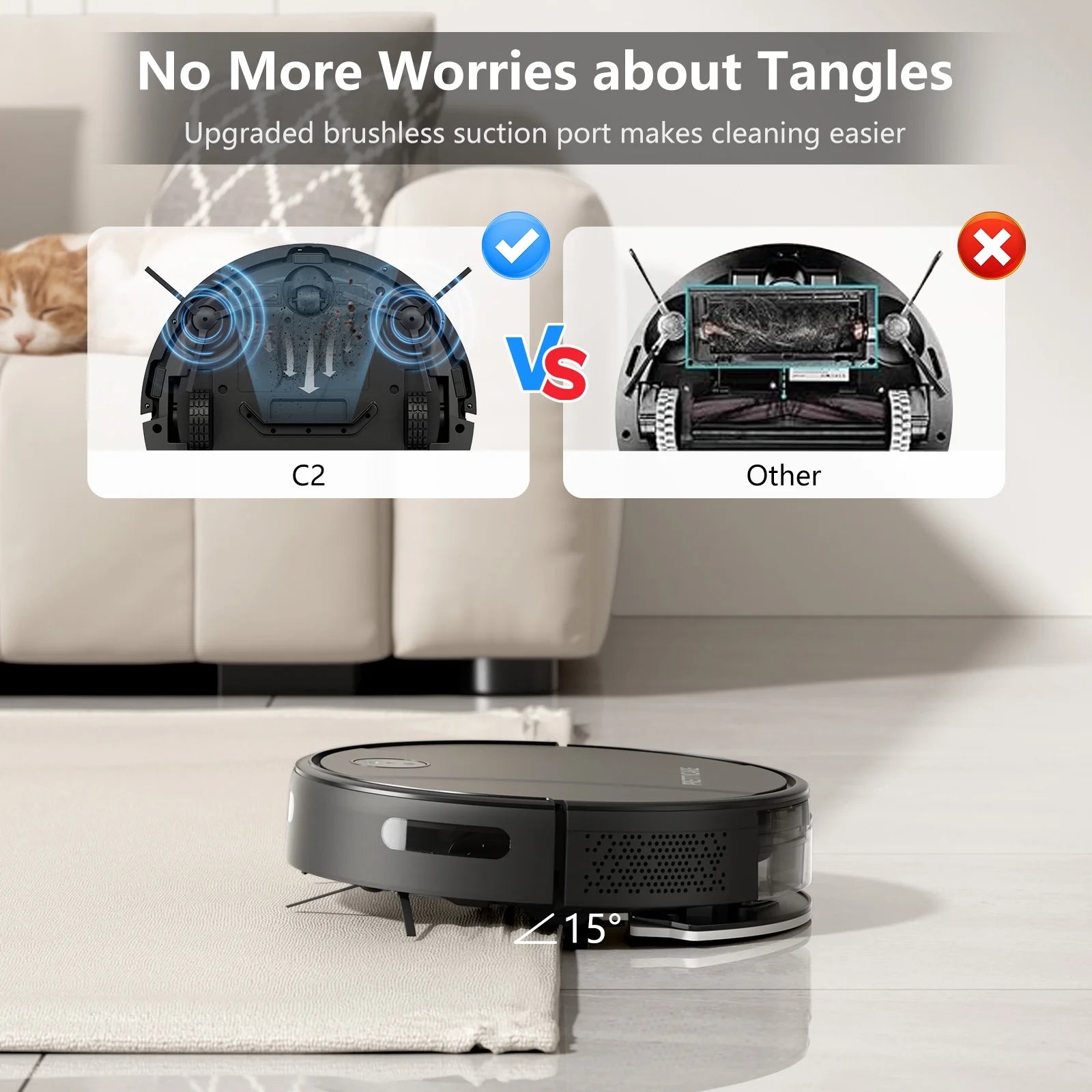 Robot Vacuum and Mop Combo with 3000Pa Suction,App/Remote/Voice Control,Ideal for Pet Hair C2