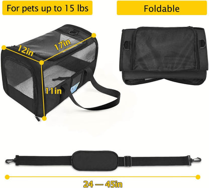 Pet Carrier Airline Approved, Cat Carriers for Medium Cats Small Cats, Soft Dog Carriers for Small Dogs Medium Dogs, TSA Approved Pet Carrier for Cats Dogs of 15 Lbs, Puppy Carrier,Black